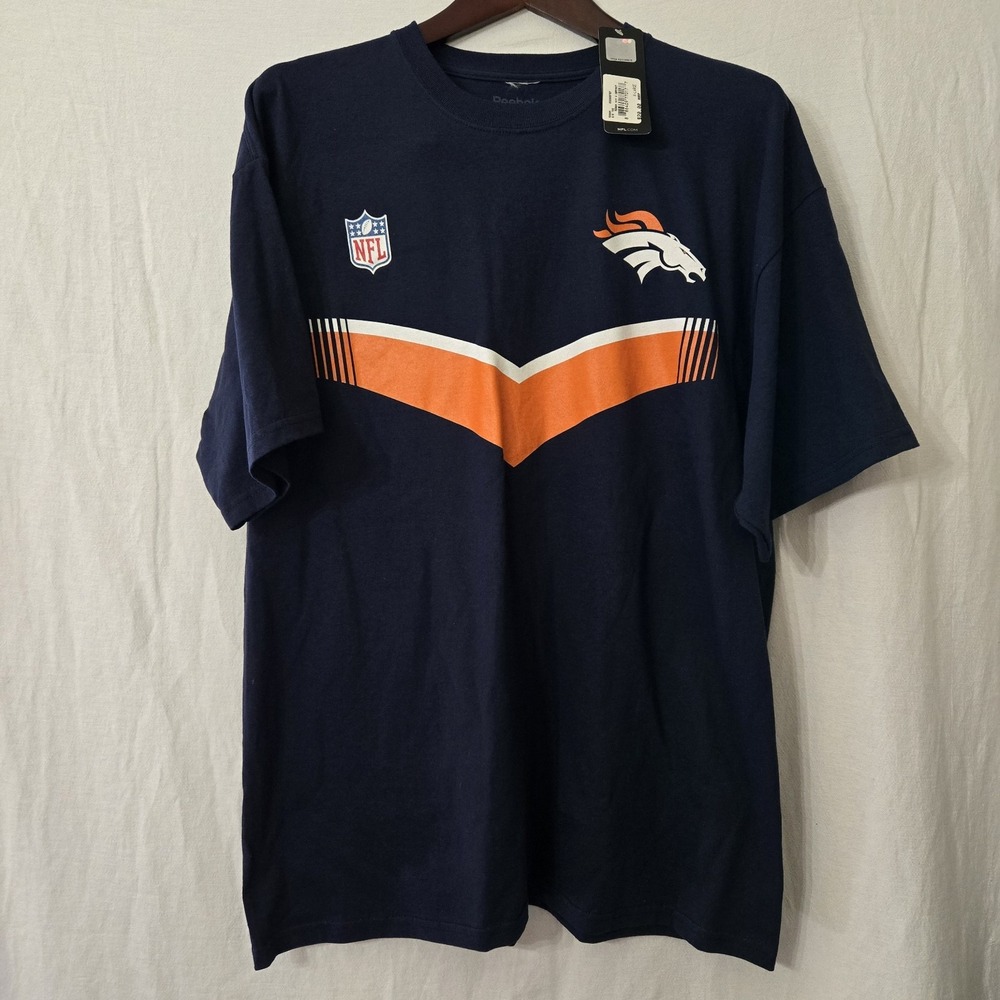 Denver Broncos Reebok Shirt Size XL Blue NFL Football 100% Cotton‎ T Shirt NWT